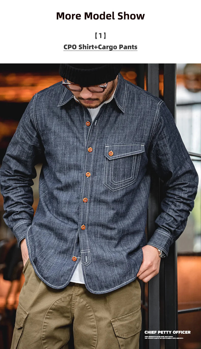 Men's Rugged Denim CPO Shirt - Essential Casual Wear | Denim Shirts