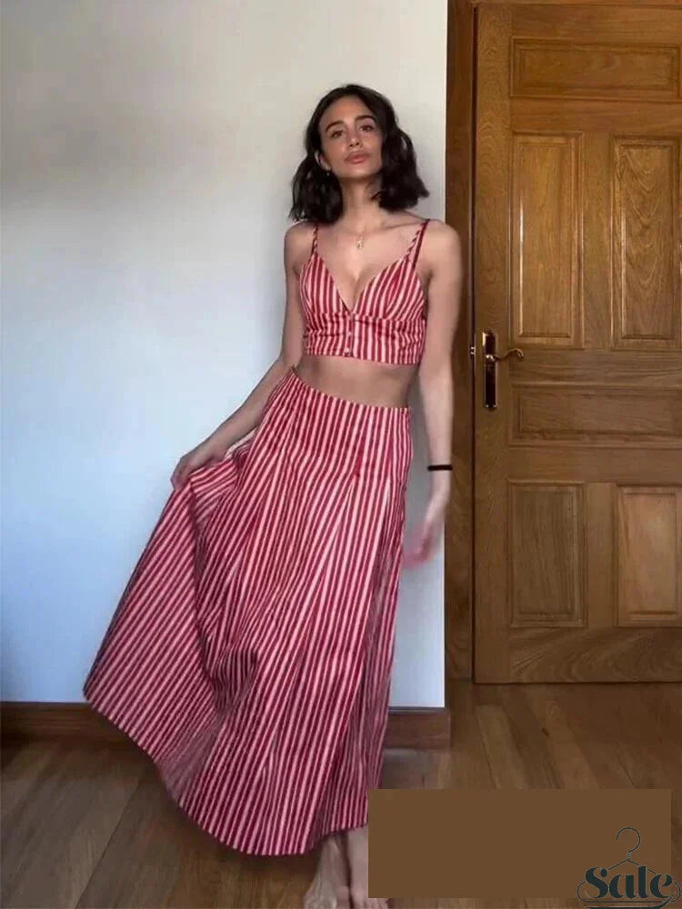 Red Striped Boho Matching Set for Trendy Summer Days