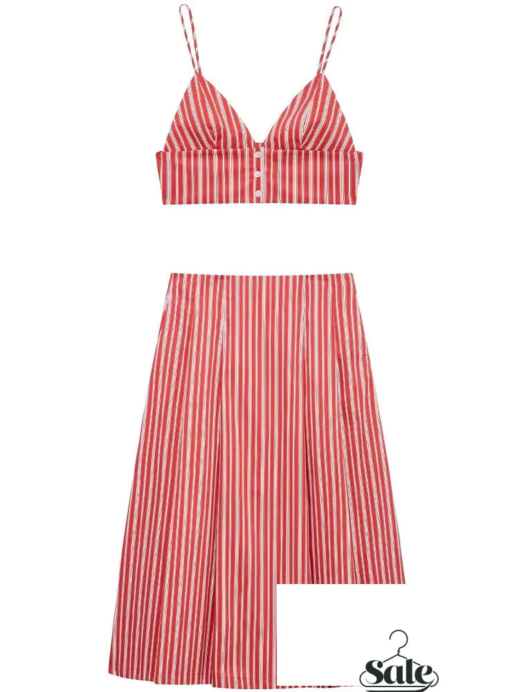 Red Striped Boho Matching Set for Trendy Summer Days | Skirts set