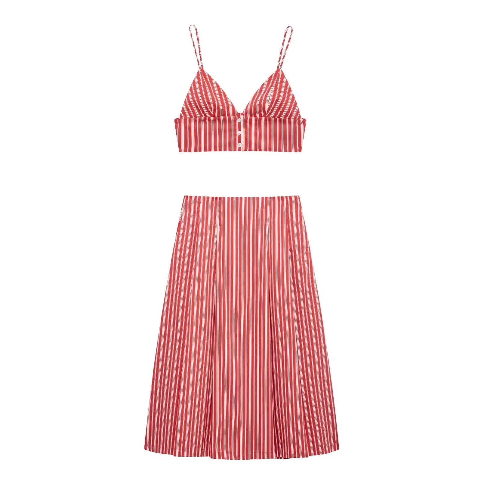 Red Striped Boho Matching Set for Trendy Summer Days | Skirts set