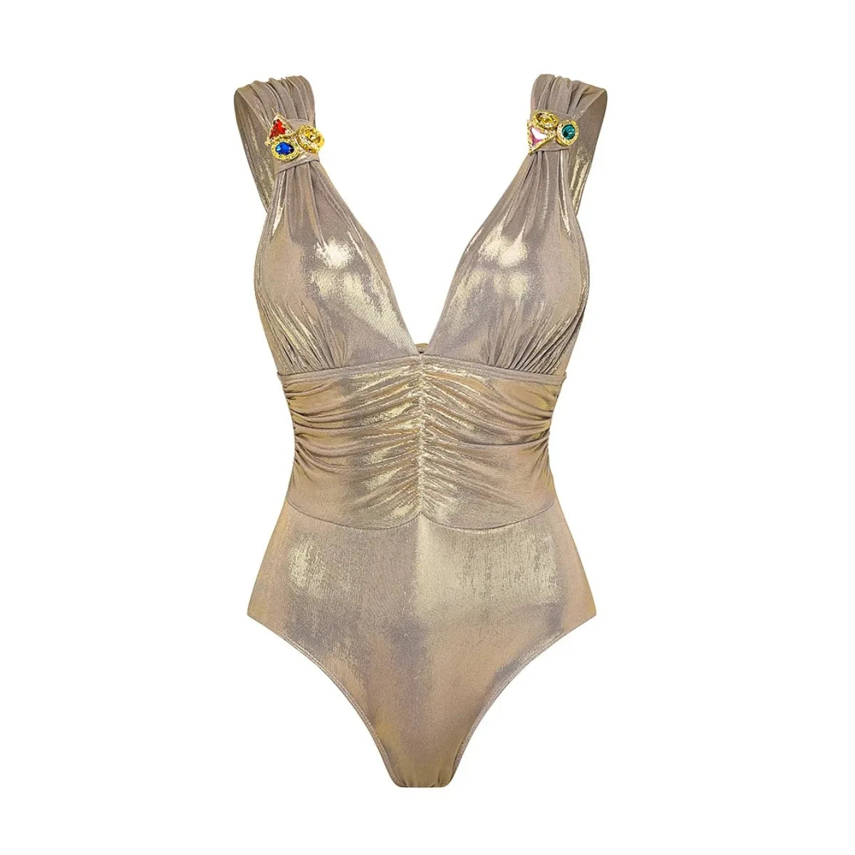 Metallic Swimsuit Set Luxe Gold & Copper One-Piece & Skirt | Metallic Swimwear