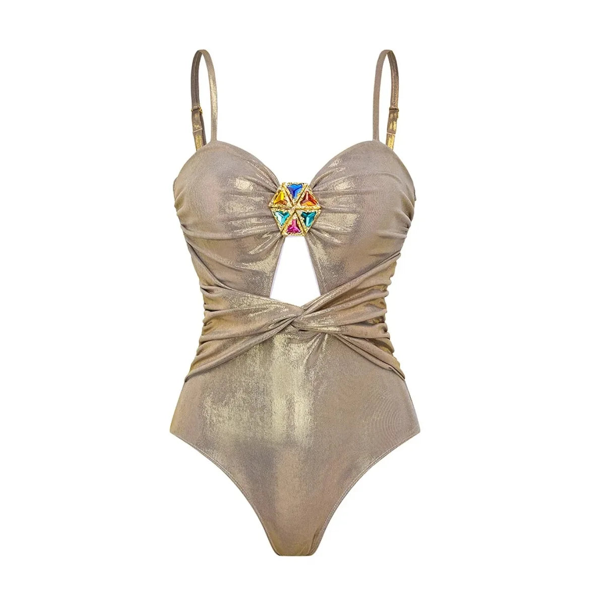 Metallic Swimsuit Set Luxe Gold & Copper One-Piece & Skirt | Metallic Swimwear