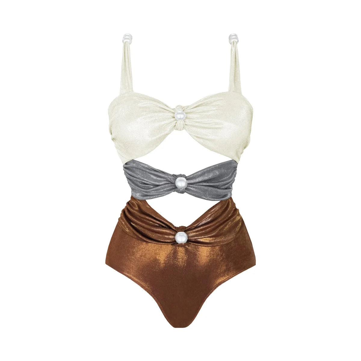 Metallic Swimsuit Set Luxe Gold & Copper One-Piece & Skirt | Metallic Swimwear