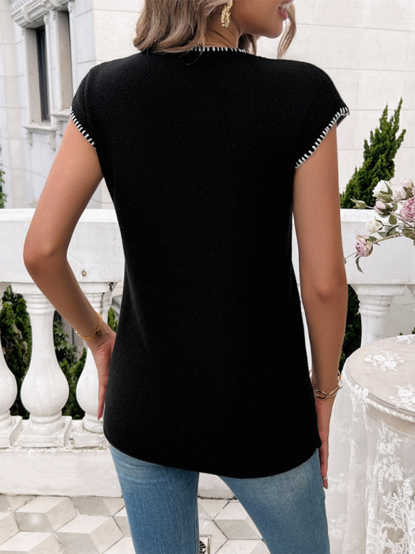 Knitted Cap Sleeve Crew Neck Top – Soft & Versatile | Knit Tops