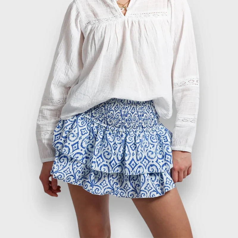 High-Waisted Floral A-Line Mini Skirt with Ruffles