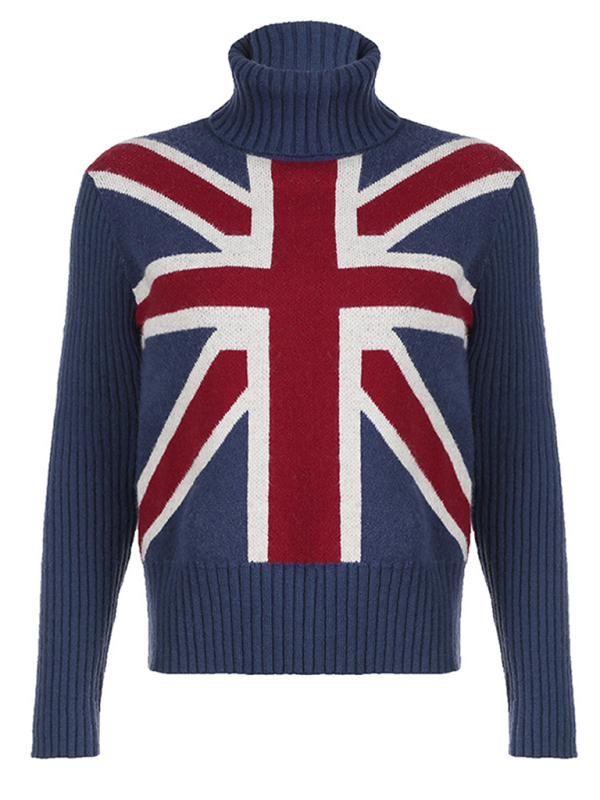 British Style Union Jack Cozy Turtleneck Sweater | Sweaters