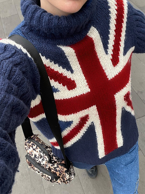 British Style Union Jack Cozy Turtleneck Sweater | Sweaters