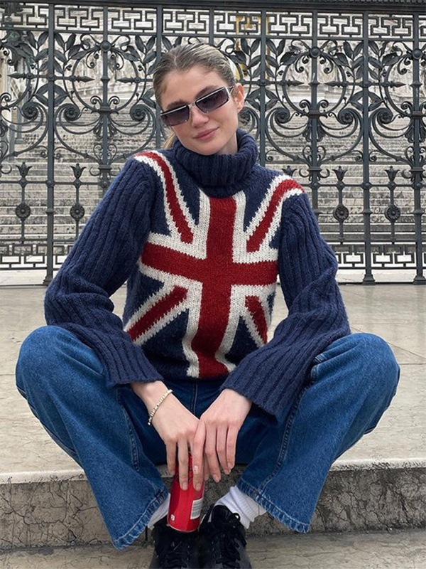 British Style Union Jack Cozy Turtleneck Sweater | Sweaters