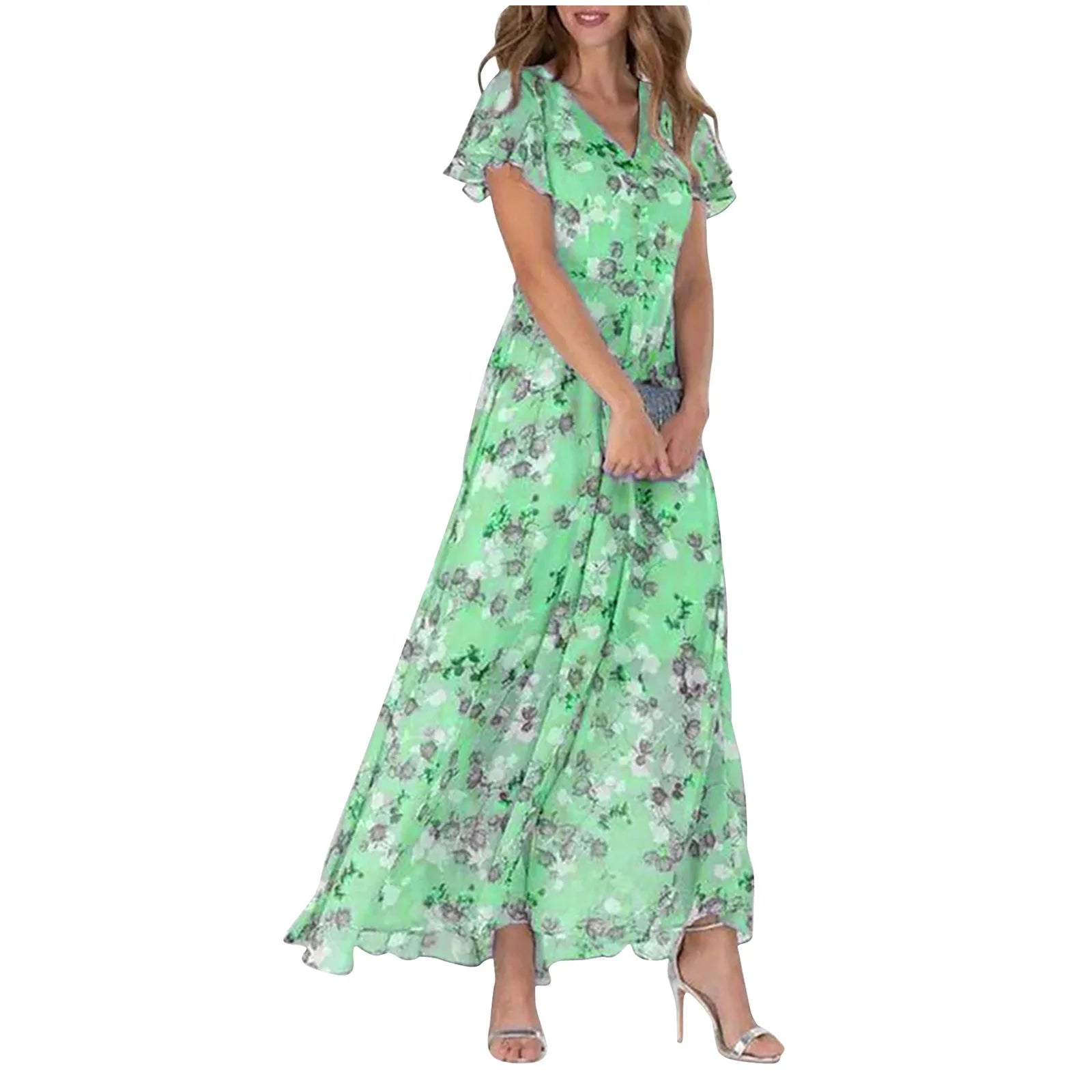 Romantic Floral Print Midi Dress for Spring and Summer