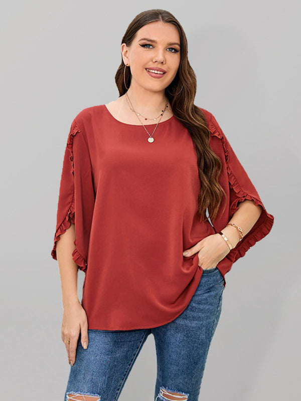 Casual Oversized Blouse with Flounce Sleeves for Women