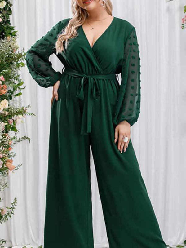 Solid Surplice V-Neck Jumpsuit for Special Occasions