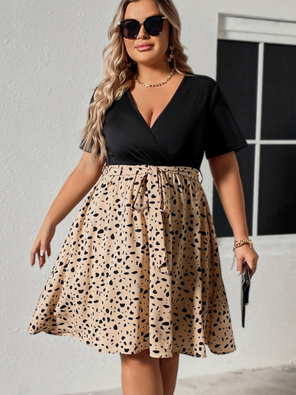 Plus Size Leopard Print A-Line Cinched Midi Dress for Summer | Curvy Dresses