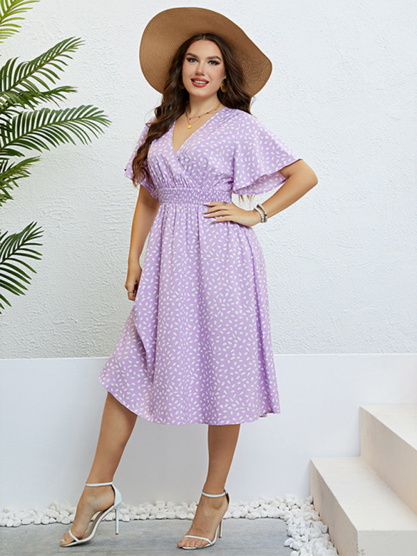 Flowy Plus Size Surplice V-Neck A-Line Midi Dress | Curvy Dresses