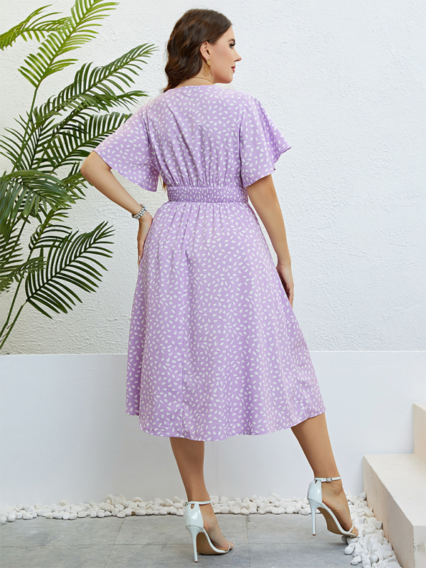 Flowy Plus Size Surplice V-Neck A-Line Midi Dress | Curvy Dresses
