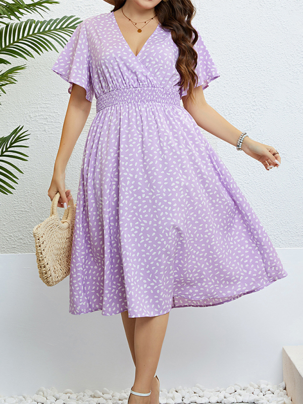 Flowy Plus Size Surplice V-Neck A-Line Midi Dress | Curvy Dresses