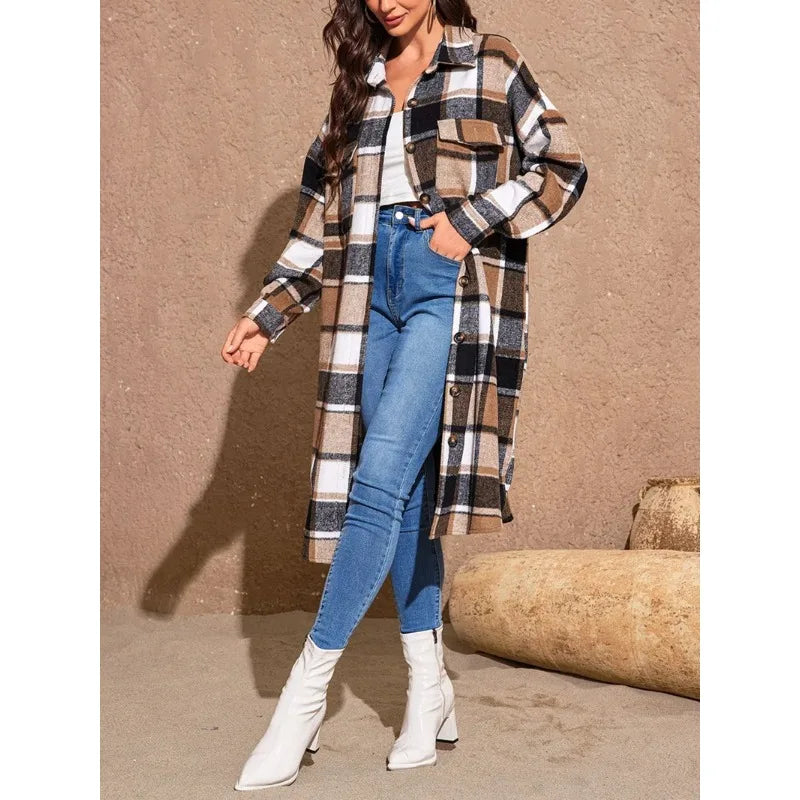 Plus Size Relaxed Fit Plaid Longline Coat for Women | Coats