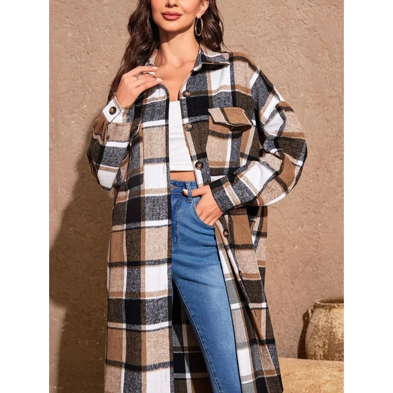 Plus Size Relaxed Fit Plaid Longline Coat for Women | Coats