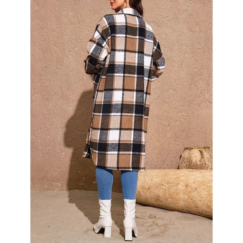 Plus Size Relaxed Fit Plaid Longline Coat for Women | Coats