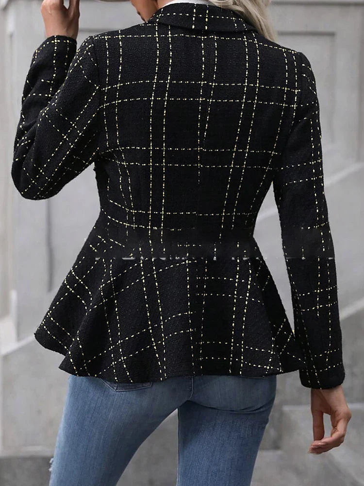 Fitted Peplum Blazer with Herringbone Pattern for Women | Blazers