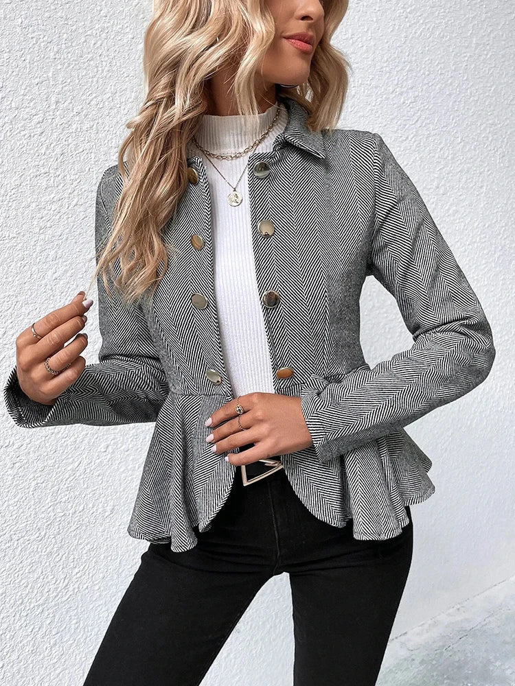 Fitted Peplum Blazer with Herringbone Pattern for Women | Blazers