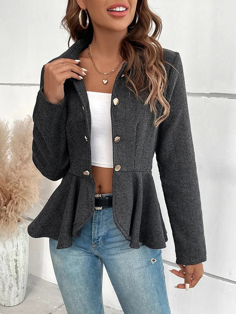 Fitted Peplum Blazer with Herringbone Pattern for Women | Blazers