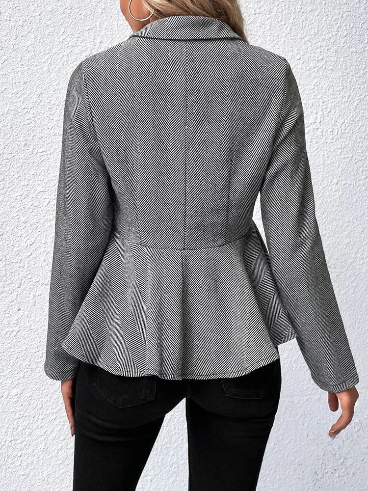 Fitted Peplum Blazer with Herringbone Pattern for Women | Blazers