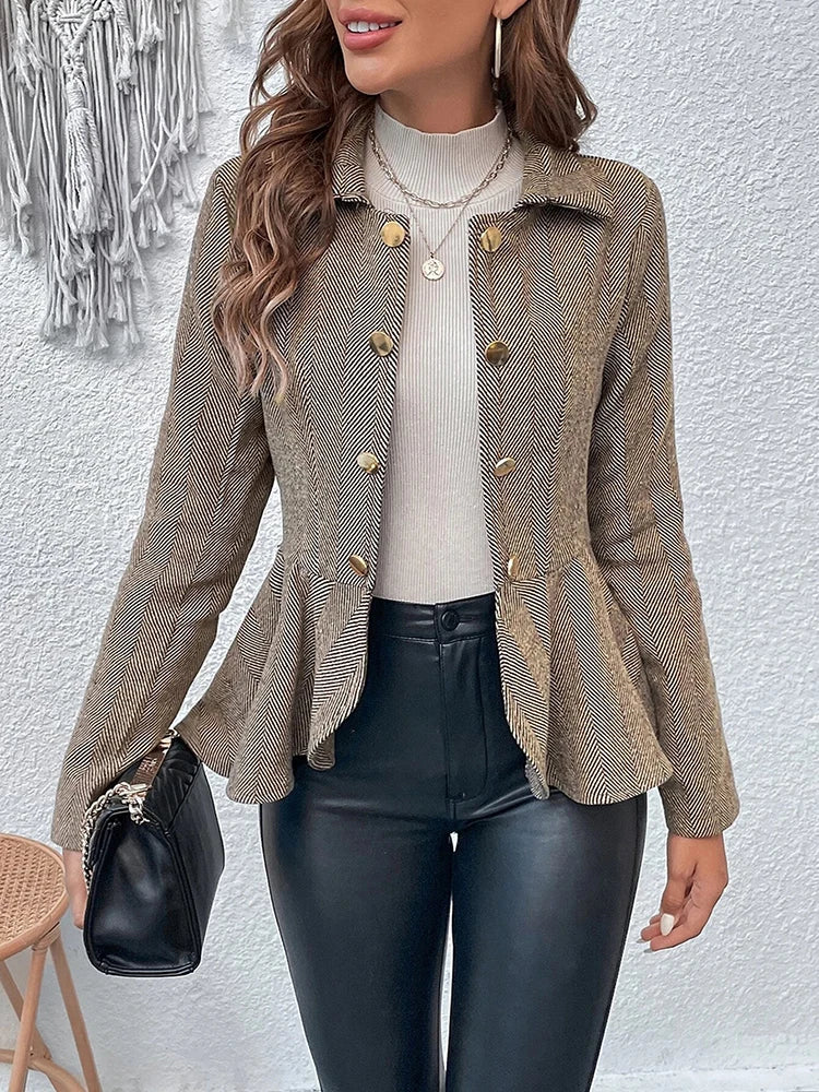 Fitted Peplum Blazer with Herringbone Pattern for Women | Blazers