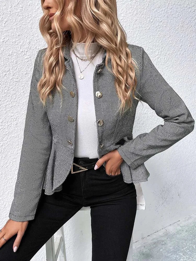 Fitted Peplum Blazer with Herringbone Pattern for Women | Blazers