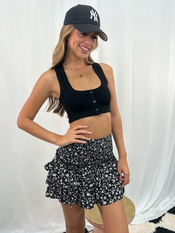  Floral High Waist Skirt with Built-in Shorts for Women | Skirt