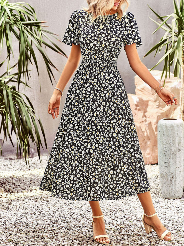 Casual Flared Sleeve Floral Midi Dress | Dress