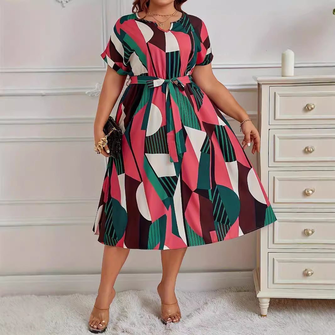 Plus Size Geometric Dress for Casual Events | A-Line Dresses