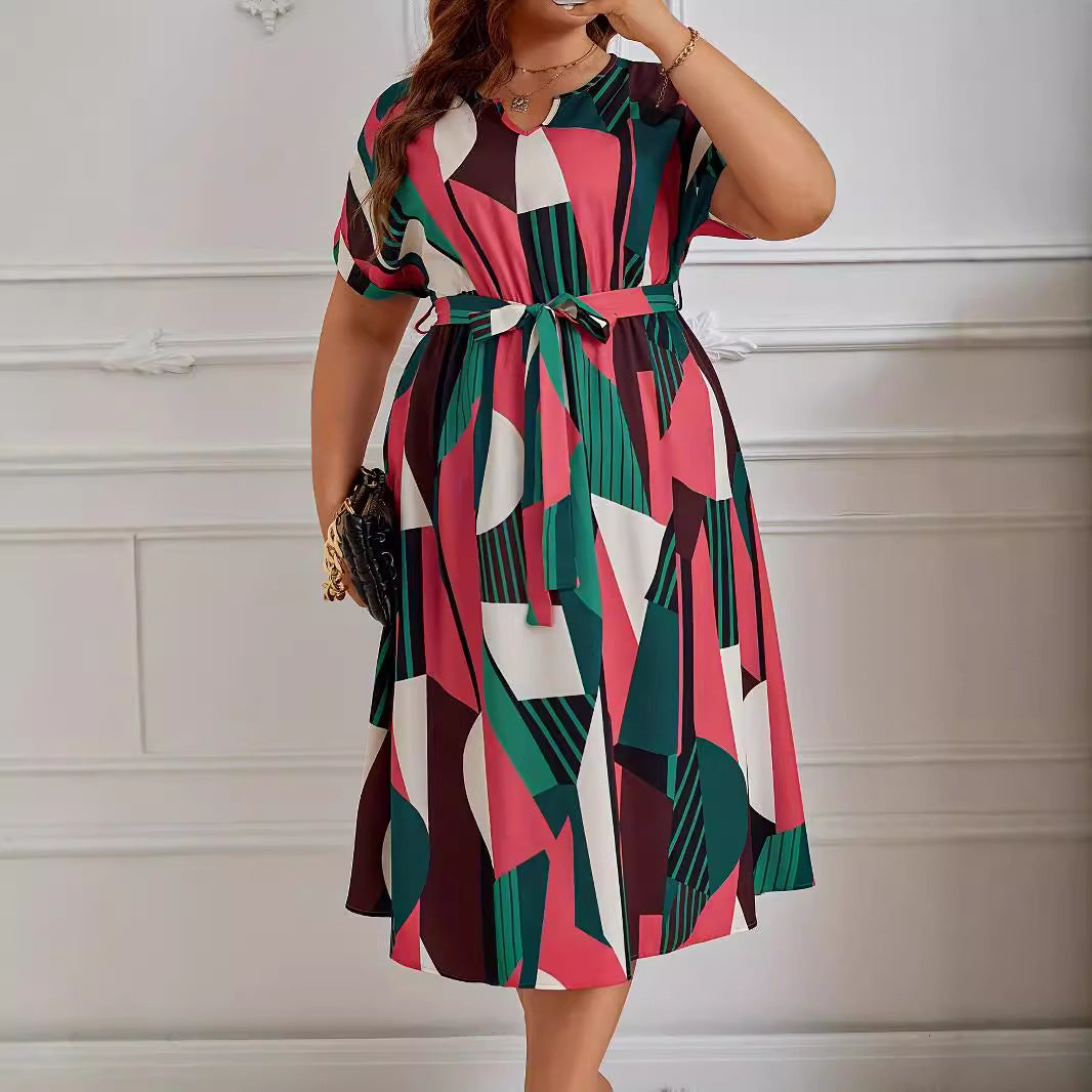 Plus Size Geometric Dress for Casual Events | A-Line Dresses