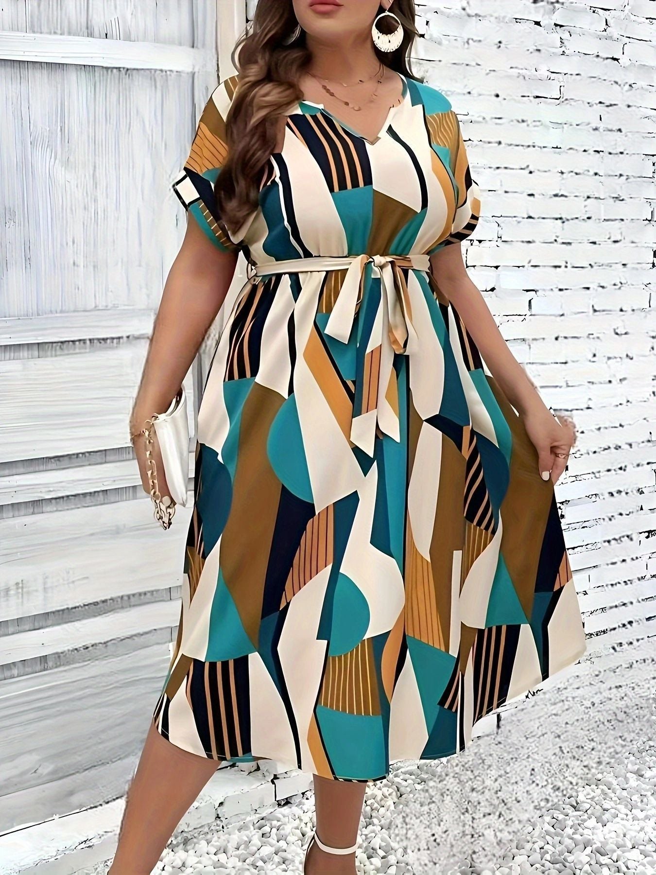 Plus Size Geometric Dress for Casual Events | A-Line Dresses