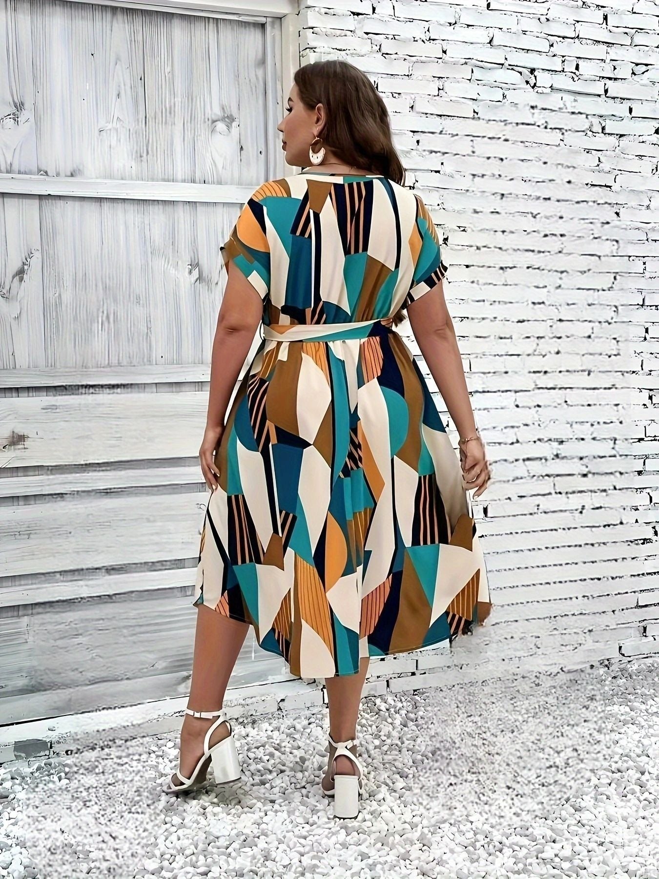 Plus Size Geometric Dress for Casual Events | A-Line Dresses