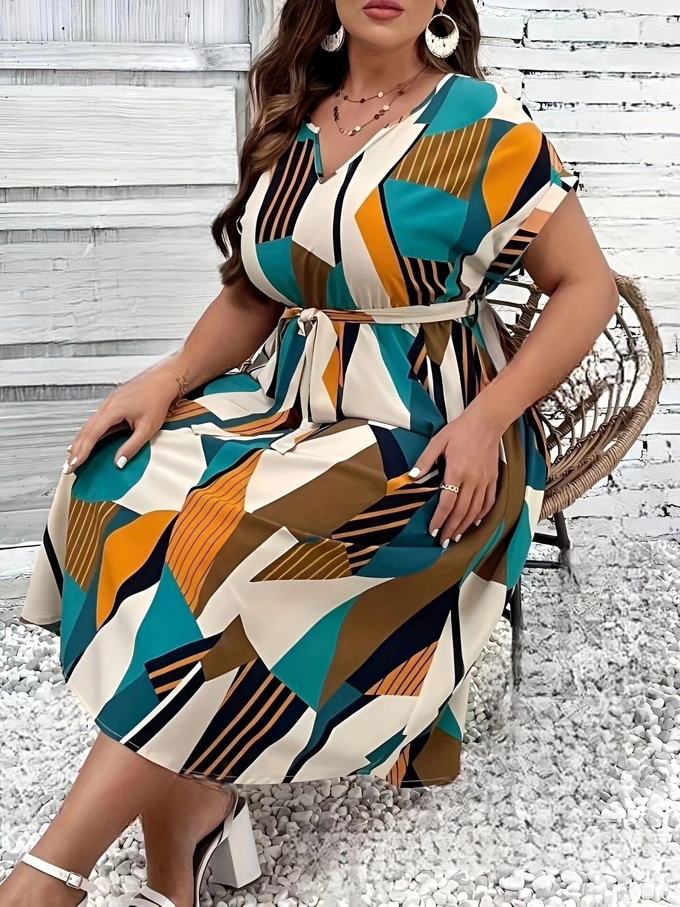 Plus Size Geometric Dress for Casual Events | A-Line Dresses