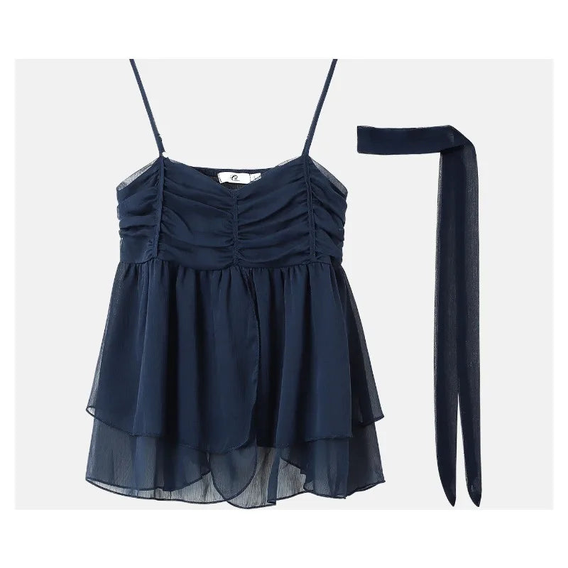 Summer Navy Cami Top | Choker & Peplum Design | Camis