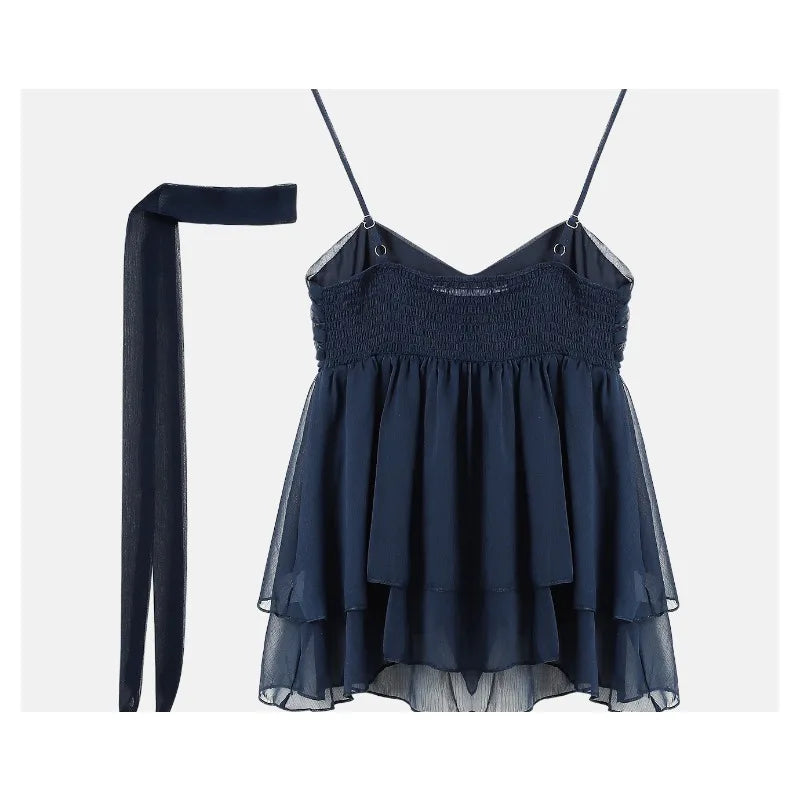 Summer Navy Cami Top | Choker & Peplum Design | Camis