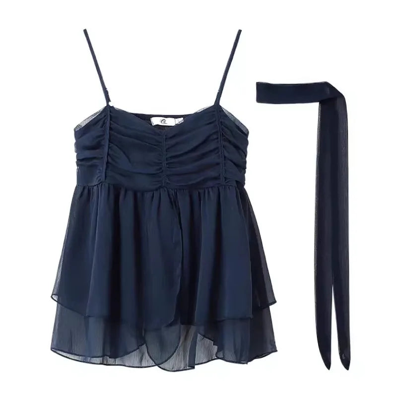 Summer Navy Cami Top | Choker & Peplum Design | Camis