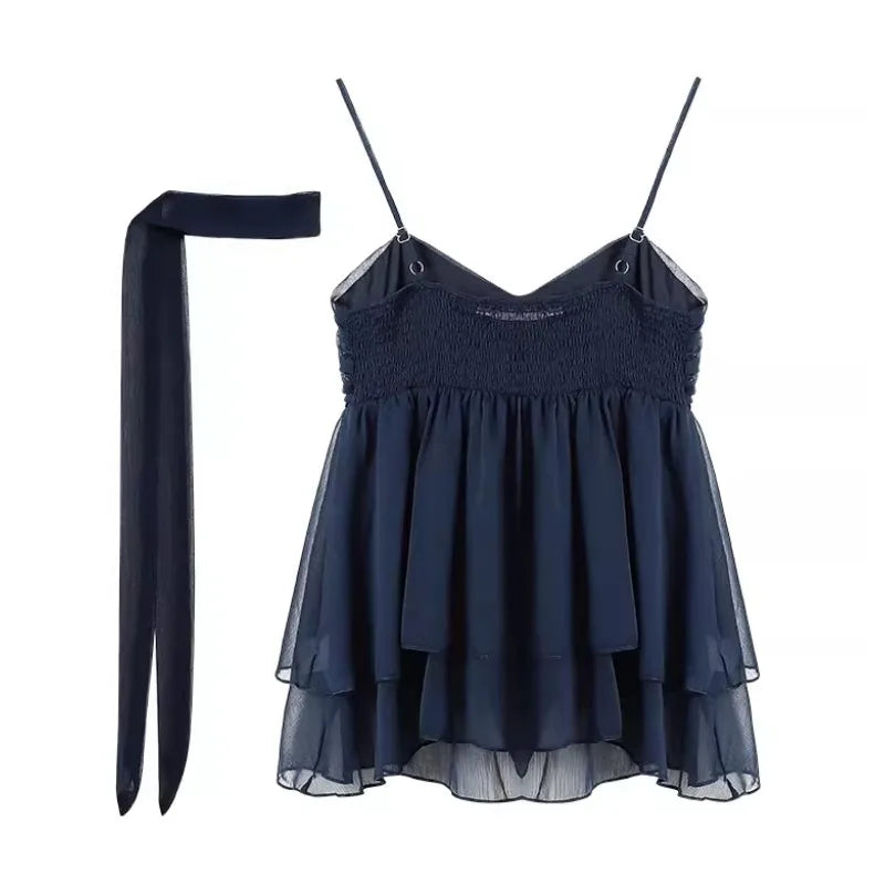 Summer Navy Cami Top | Choker & Peplum Design | Camis