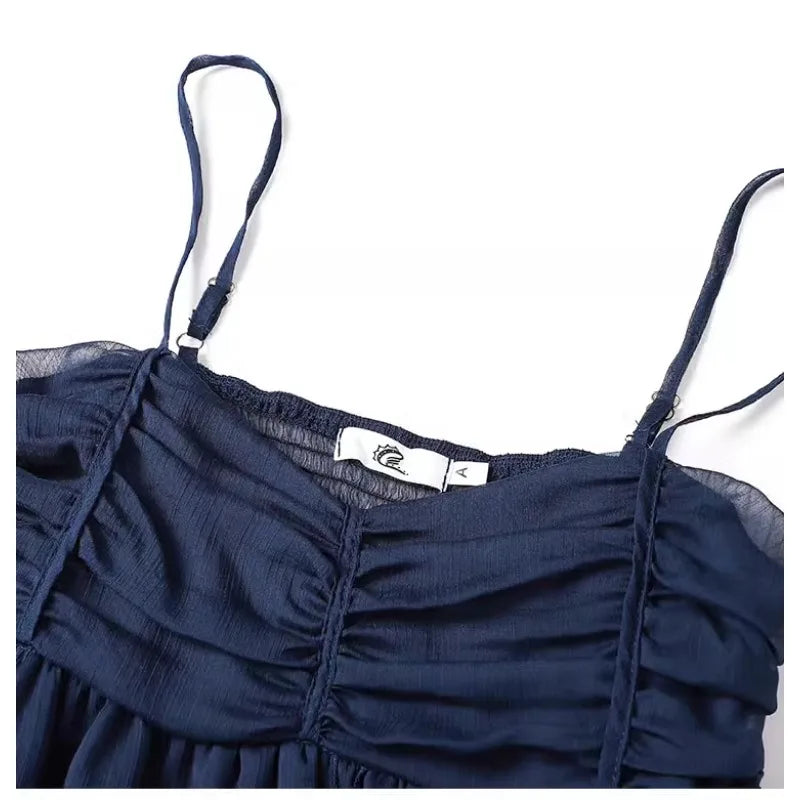 Summer Navy Cami Top | Choker & Peplum Design | Camis