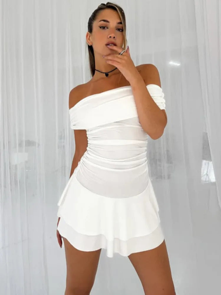 White Ruched Mini Dress | Casual and Club Wear | Mini Dresses