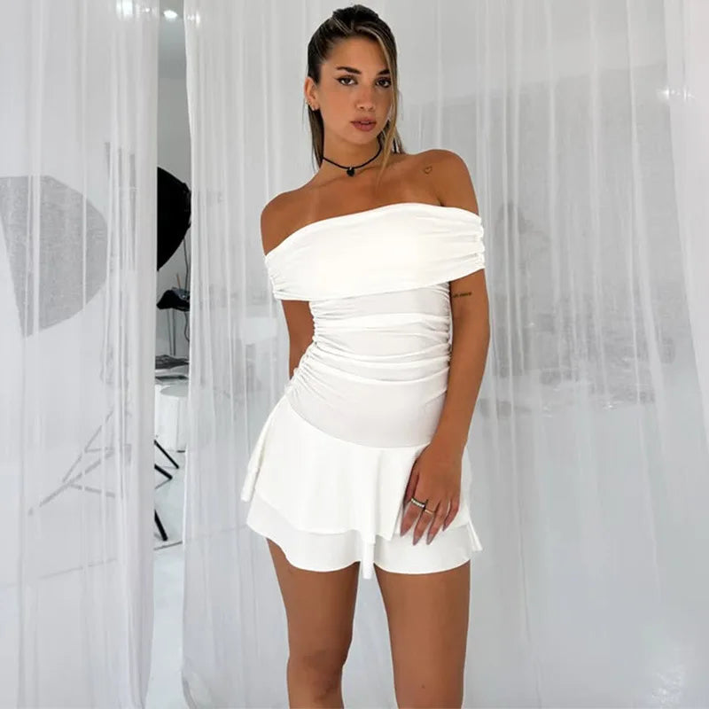 White Ruched Mini Dress | Casual and Club Wear | Mini Dresses