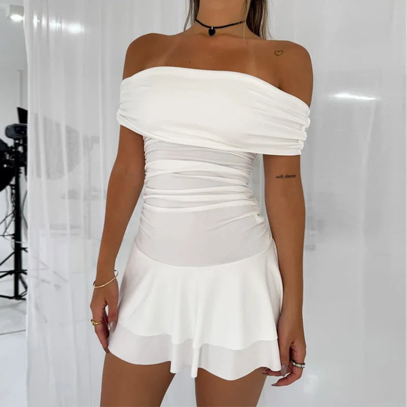 White Ruched Mini Dress | Casual and Club Wear | Mini Dresses