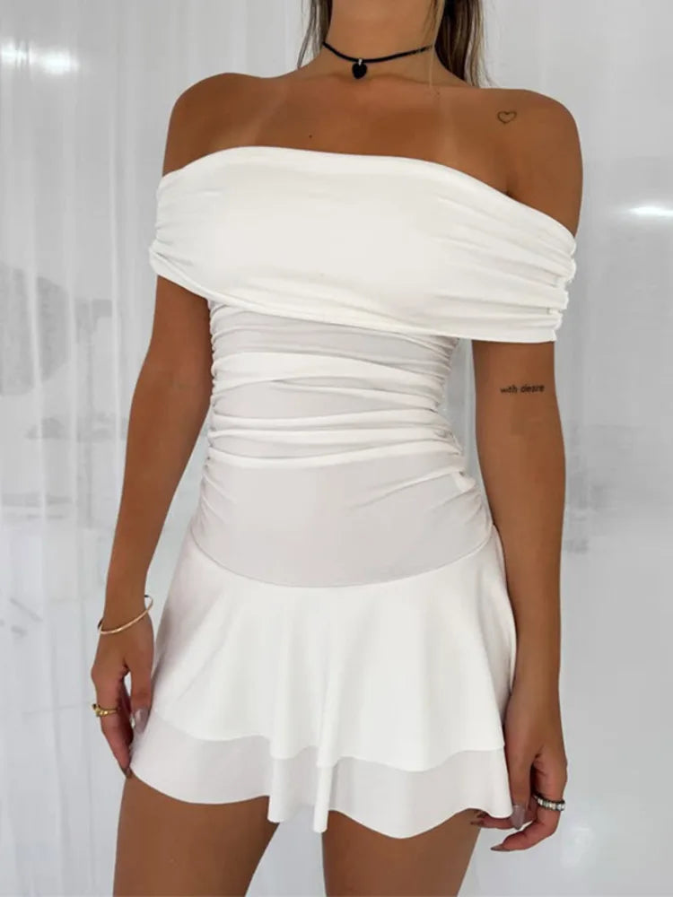 White Ruched Mini Dress | Casual and Club Wear | Mini Dresses