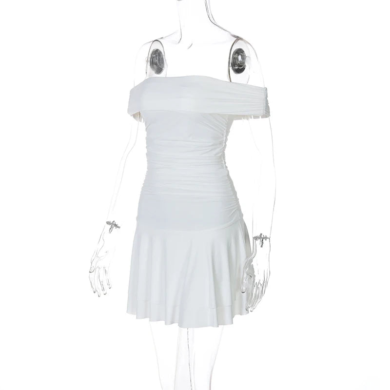 White Ruched Mini Dress | Casual and Club Wear | Mini Dresses