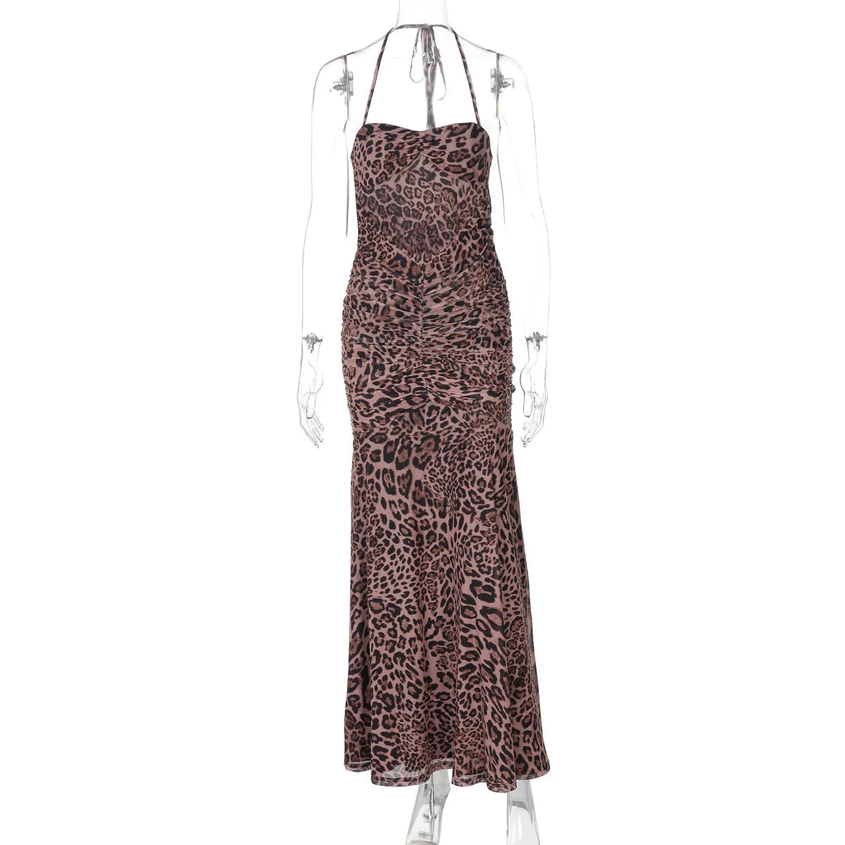 Leopard Halter Maxi Dress for Evening Events | Elegant Dresses