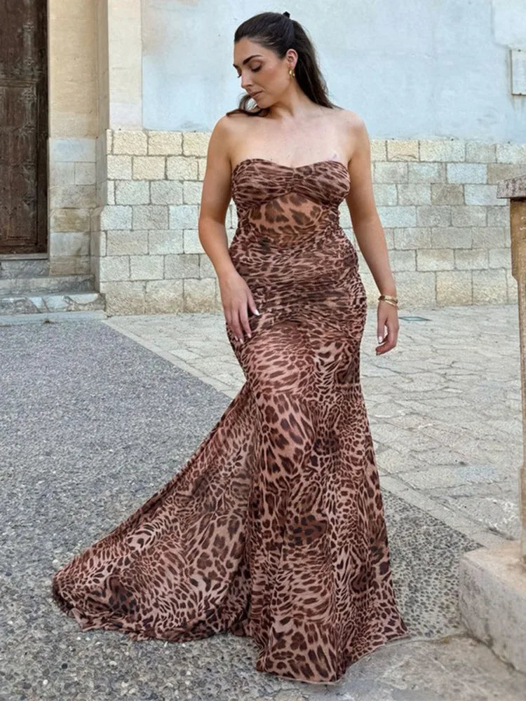 Leopard Halter Maxi Dress for Evening Events | Elegant Dresses