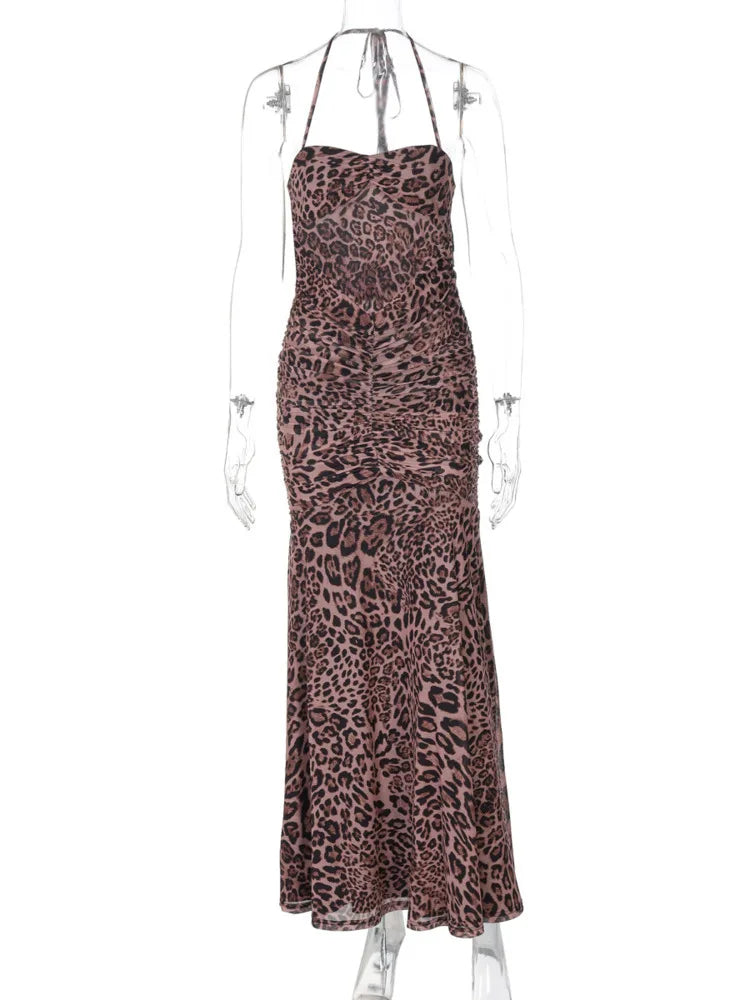 Leopard Halter Maxi Dress for Evening Events | Elegant Dresses