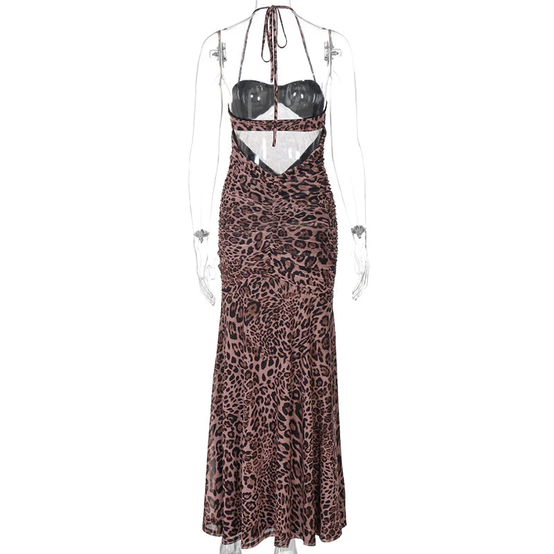 Leopard Halter Maxi Dress for Evening Events | Elegant Dresses