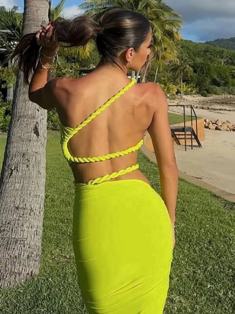 Lemon Party Outfit - Asymmetric Top with Ruched Skirt | Elegant Dresses